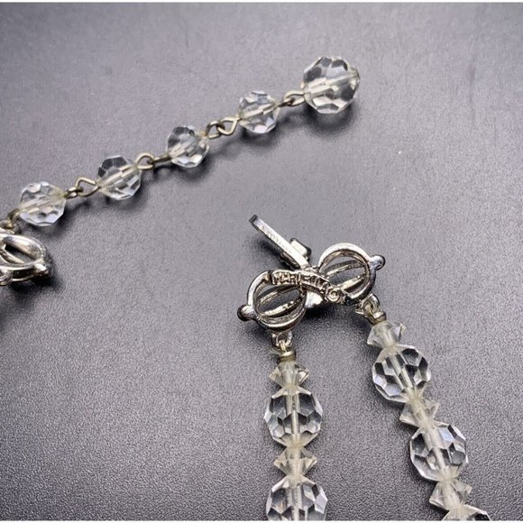 Marvella Clear Glass Bead Necklace Double Strand Faceted Beaded Collar Vintage - Picture 10 of 11